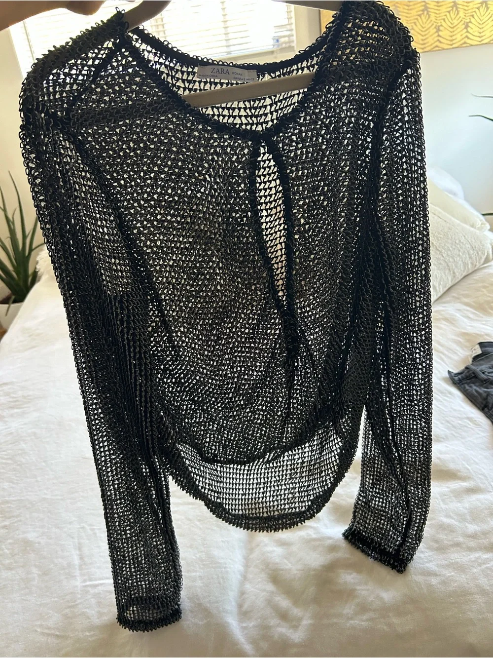 Zara Black Open-Weave Mesh Top